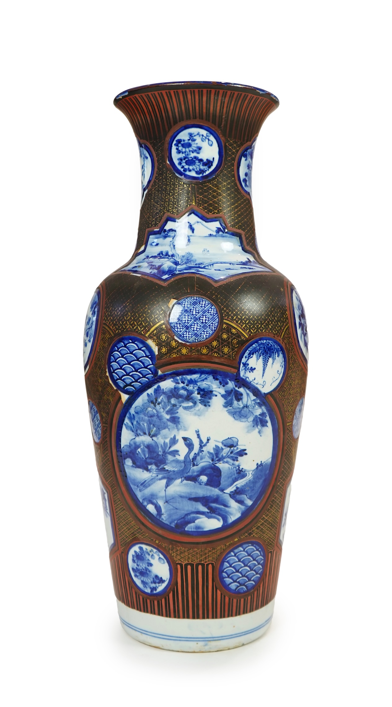 A large Japanese blue and white and gilt lacquered vase, late 19th century
